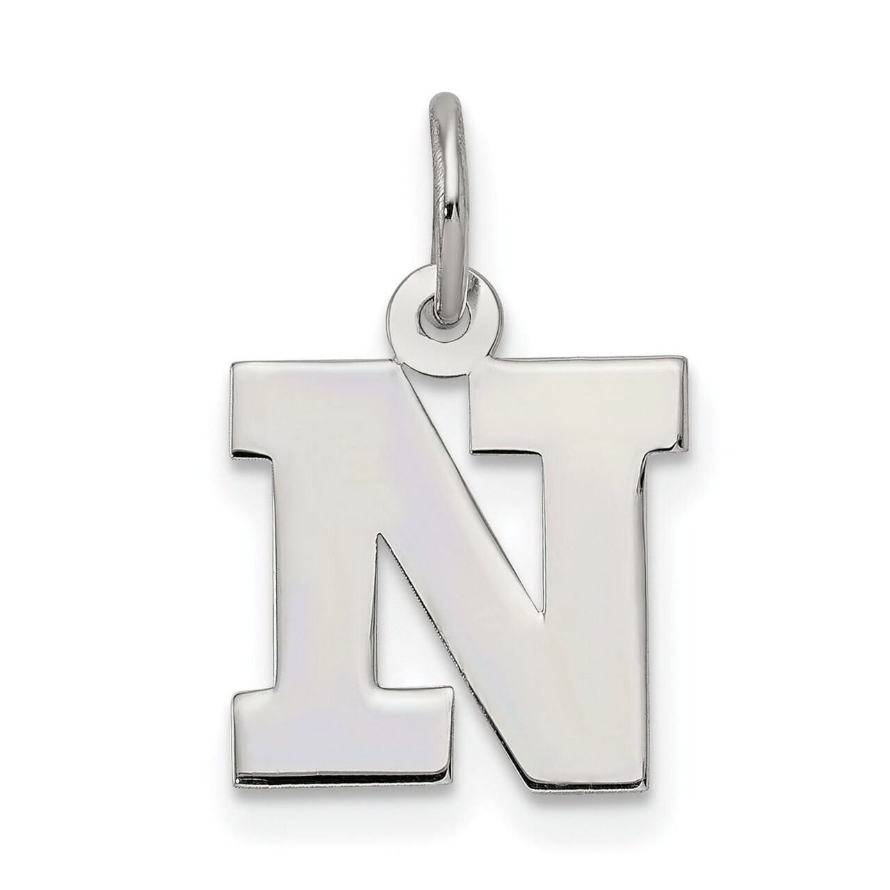 Sterling Silver Small Block Initial Letter N Charm Jewerly 16mm x 10mm